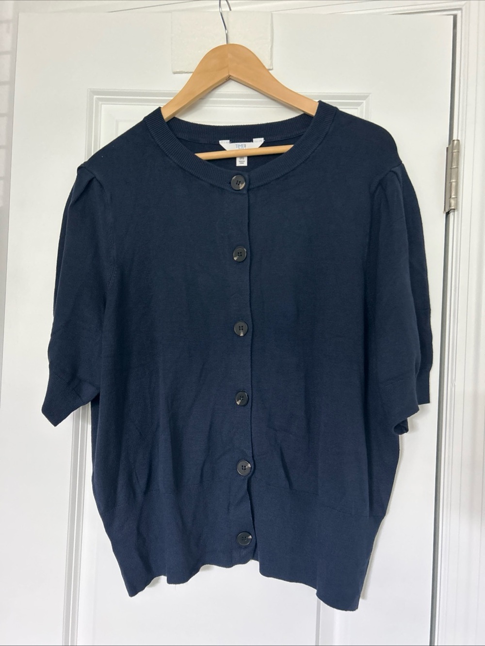 Time and Tru Women's Crewneck Cardigan Short Sleeves, Lightweight, XXL Navy, NWT